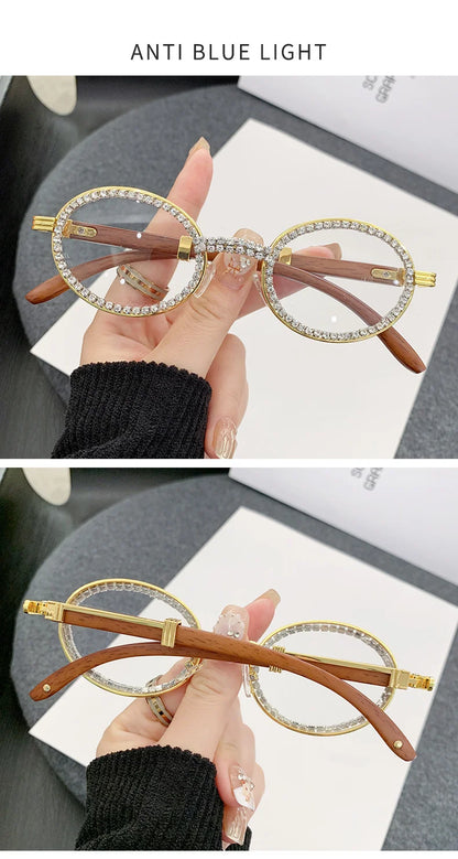 Oval Wooden Diamond Sunglasses – Luxury Vintage UV400 Shades