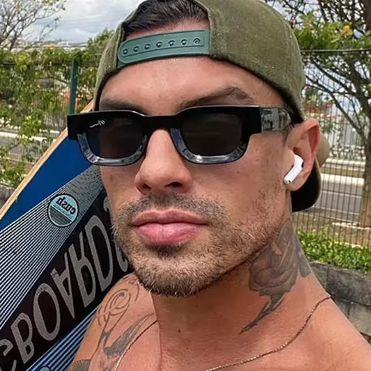Unisex Small Rectangle Sunglasses – Thick Frame UV400 Shades