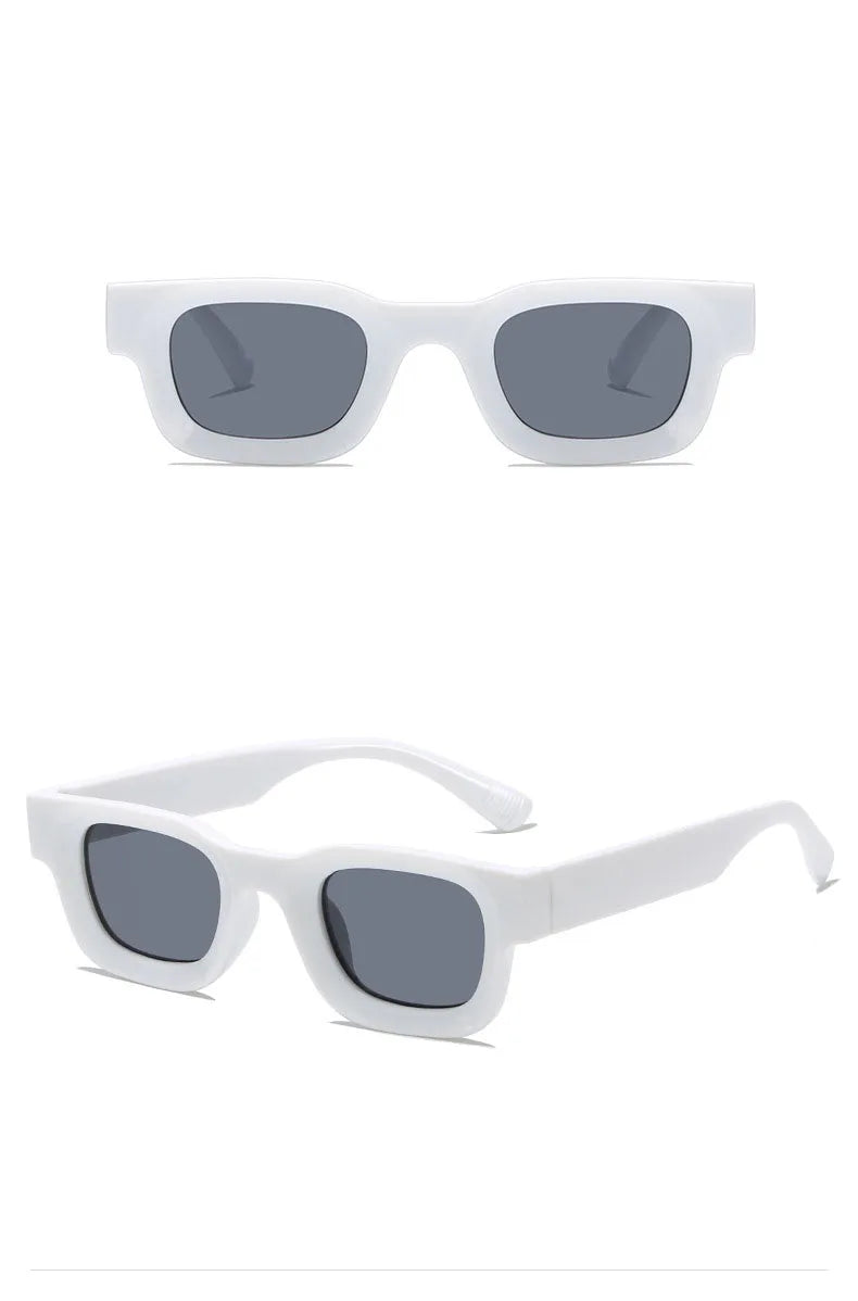 Unisex Small Rectangle Sunglasses – Thick Frame UV400 Shades