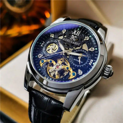 Montre homme tourbillon automatique – Mécanique pure, sertie de diamants, avec phase de lune et étanchéité