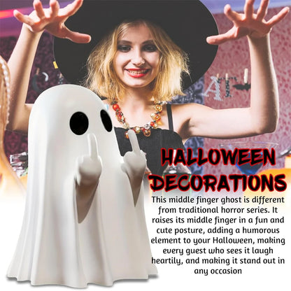 Halloween Ghost Figurine with Middle Finger – Small Resin Spooky Statue for Coffee Table, Shelf Display, or Halloween Centerpiece