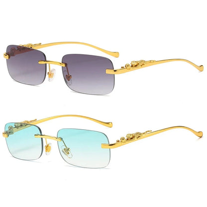 Rimless Leopard Head Sunglasses – Retro Rectangle Frameless Shades