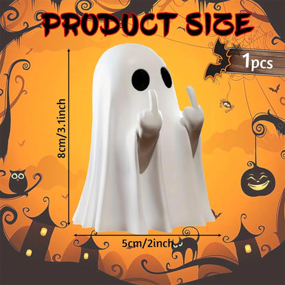 Halloween Ghost Figurine with Middle Finger – Small Resin Spooky Statue for Coffee Table, Shelf Display, or Halloween Centerpiece
