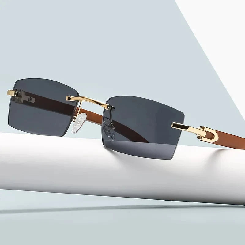 Rimless Leopard Head Sunglasses – Retro Rectangle Frameless Shades