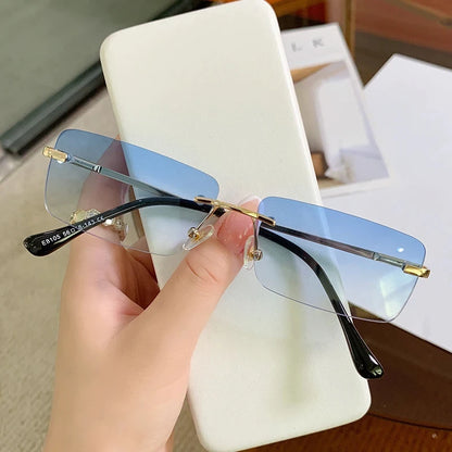 Rimless Leopard Head Sunglasses – Retro Rectangle Frameless Shades
