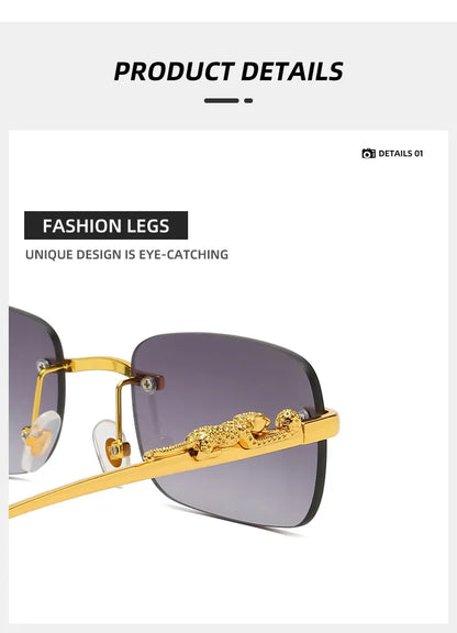 Rimless Leopard Head Sunglasses – Retro Rectangle Frameless Shades