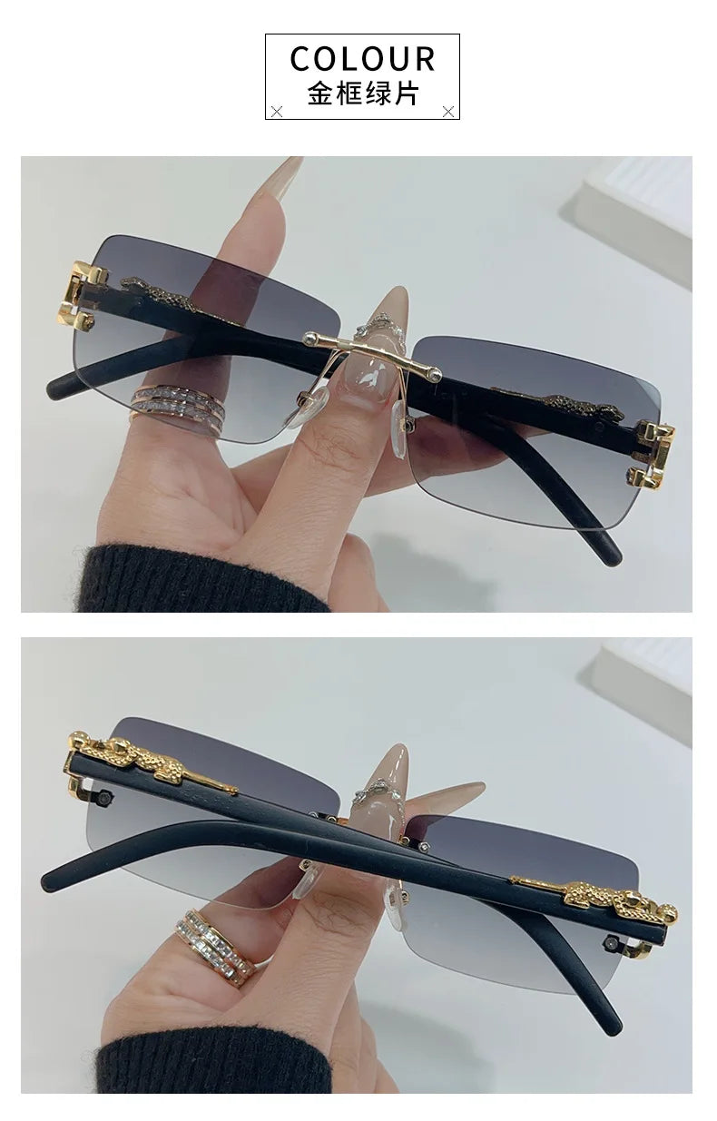 Frameless Rectangular Sunglasses – Unisex Vintage Style Shades