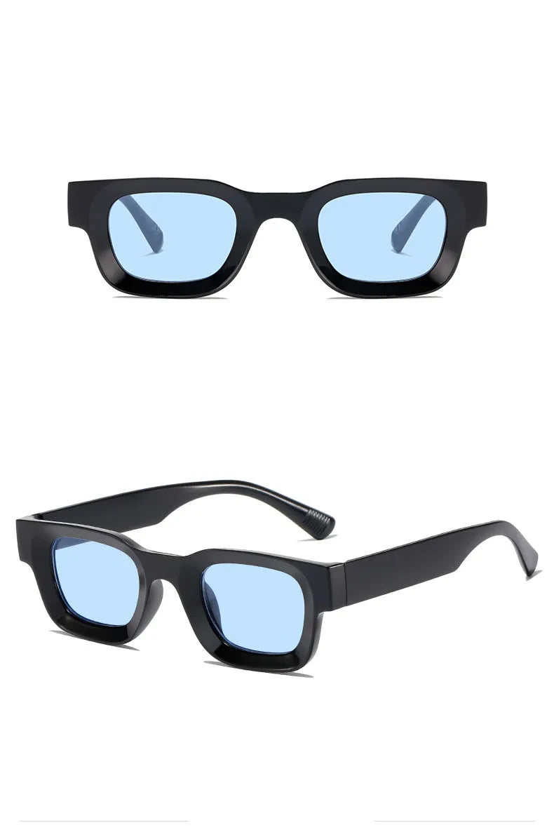 Unisex Small Rectangle Sunglasses – Thick Frame UV400 Shades