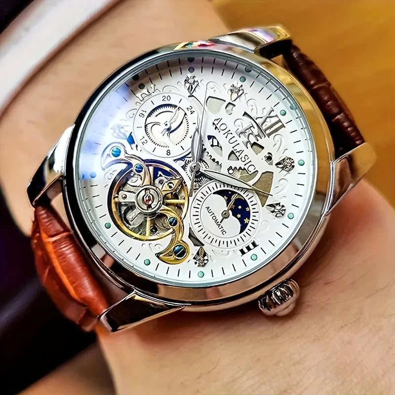 Montre homme tourbillon automatique – Mécanique pure, sertie de diamants, avec phase de lune et étanchéité