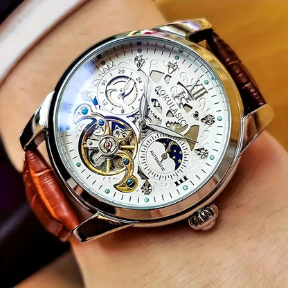 Montre homme tourbillon automatique – Mécanique pure, sertie de diamants, avec phase de lune et étanchéité