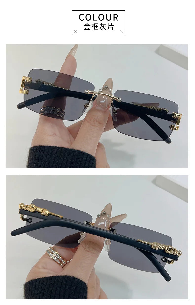 Frameless Rectangular Sunglasses – Unisex Vintage Style Shades