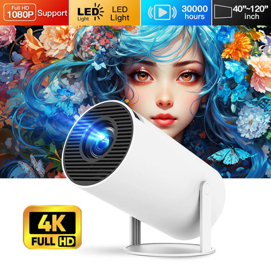 Mini Projector 720P HD, 4K Support Auto-Focus & Keystone, Android 11.0, WiFi 6, BT 5.4, 10,000+ Apps – Portable Home Theater