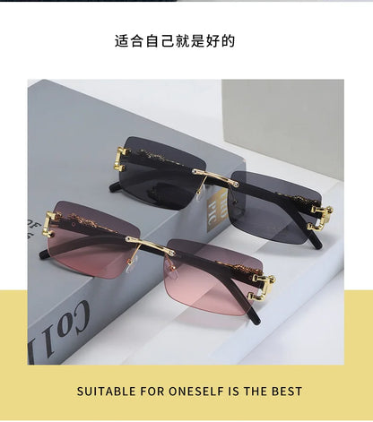 Frameless Rectangular Sunglasses – Unisex Vintage Style Shades