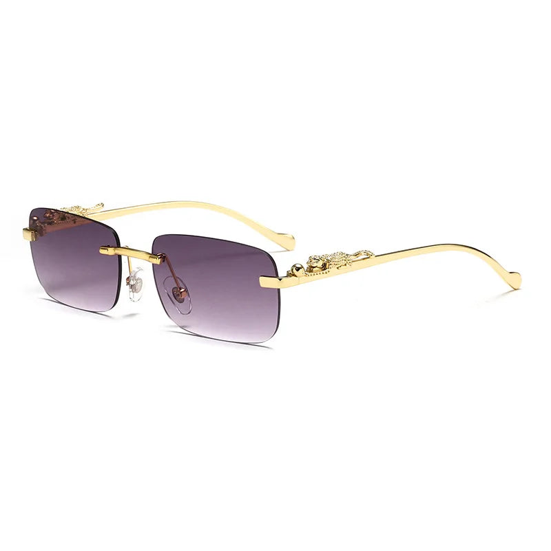 Rimless Leopard Head Sunglasses – Retro Rectangle Frameless Shades