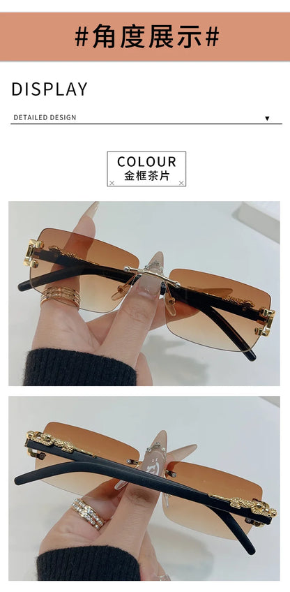 Frameless Rectangular Sunglasses – Unisex Vintage Style Shades