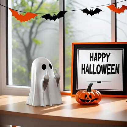 Halloween Ghost Figurine with Middle Finger – Small Resin Spooky Statue for Coffee Table, Shelf Display, or Halloween Centerpiece