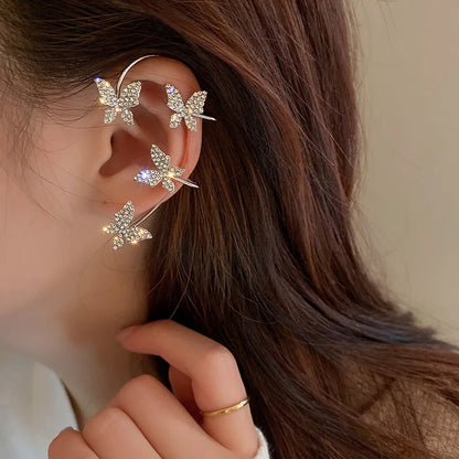 Wolexhany Star Butterfly Clip Earrings – Sparkling Crystal Tassel, No Piercing