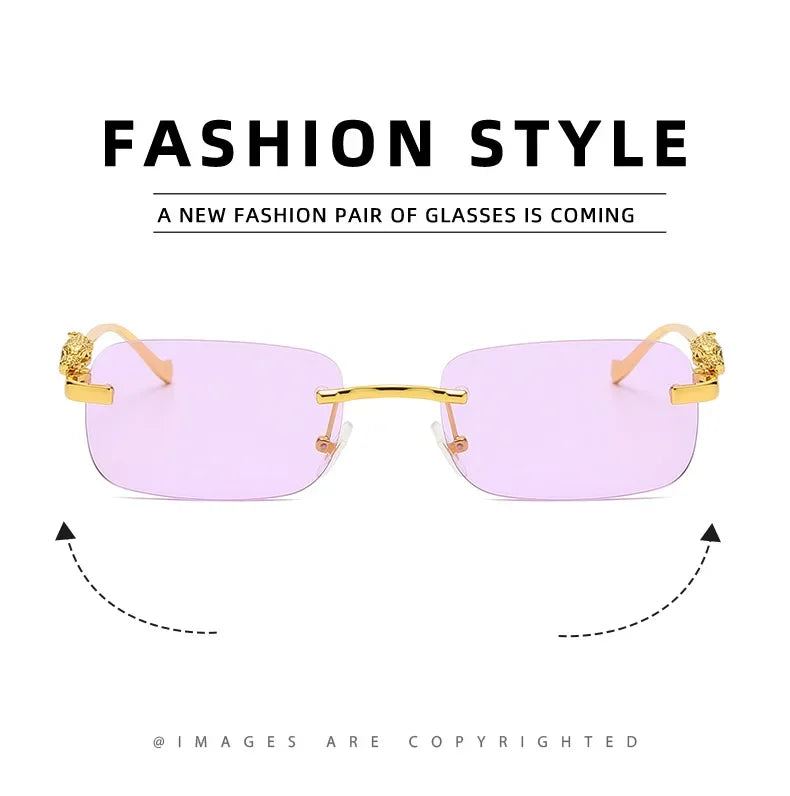 Rimless Leopard Head Sunglasses – Retro Rectangle Frameless Shades