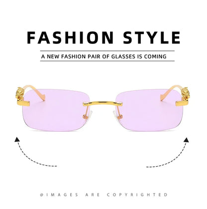 Rimless Leopard Head Sunglasses – Retro Rectangle Frameless Shades
