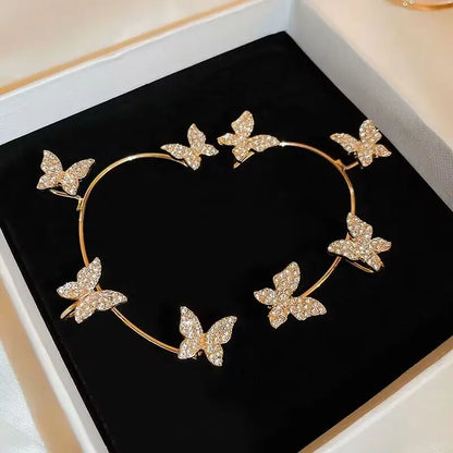 Wolexhany Star Butterfly Clip Earrings – Sparkling Crystal Tassel, No Piercing