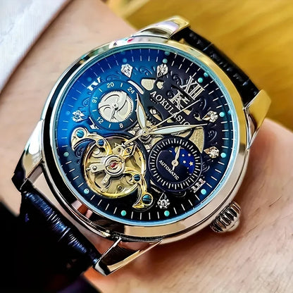 Montre homme tourbillon automatique – Mécanique pure, sertie de diamants, avec phase de lune et étanchéité