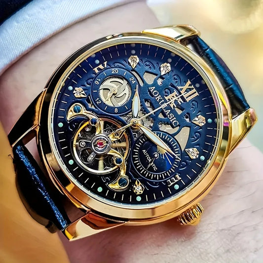 Montre homme tourbillon automatique – Mécanique pure, sertie de diamants, avec phase de lune et étanchéité