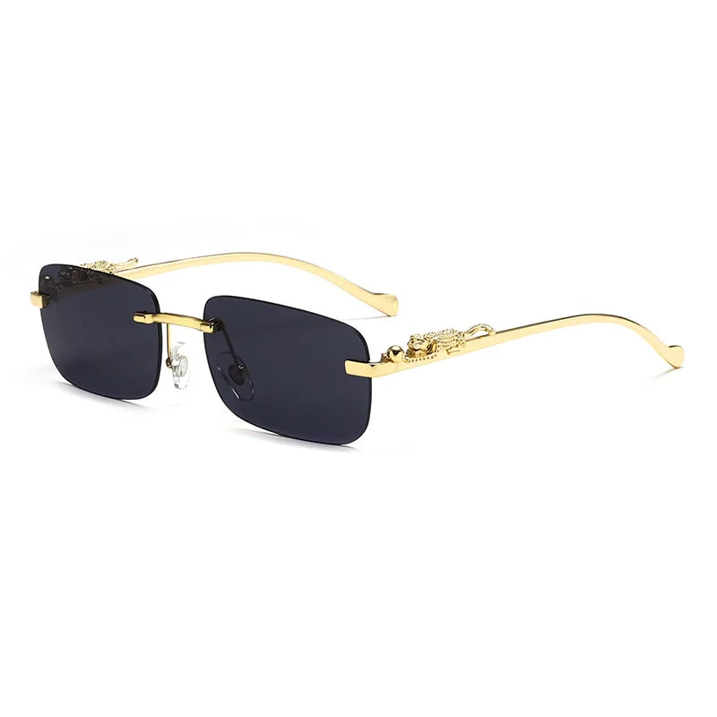 Rimless Leopard Head Sunglasses – Retro Rectangle Frameless Shades
