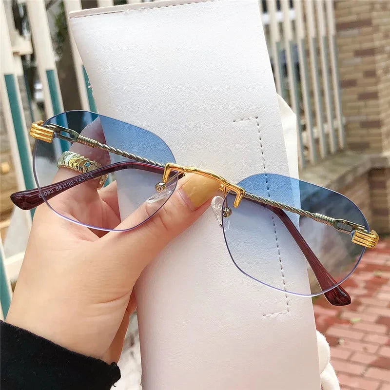Rimless Leopard Head Sunglasses – Retro Rectangle Frameless Shades