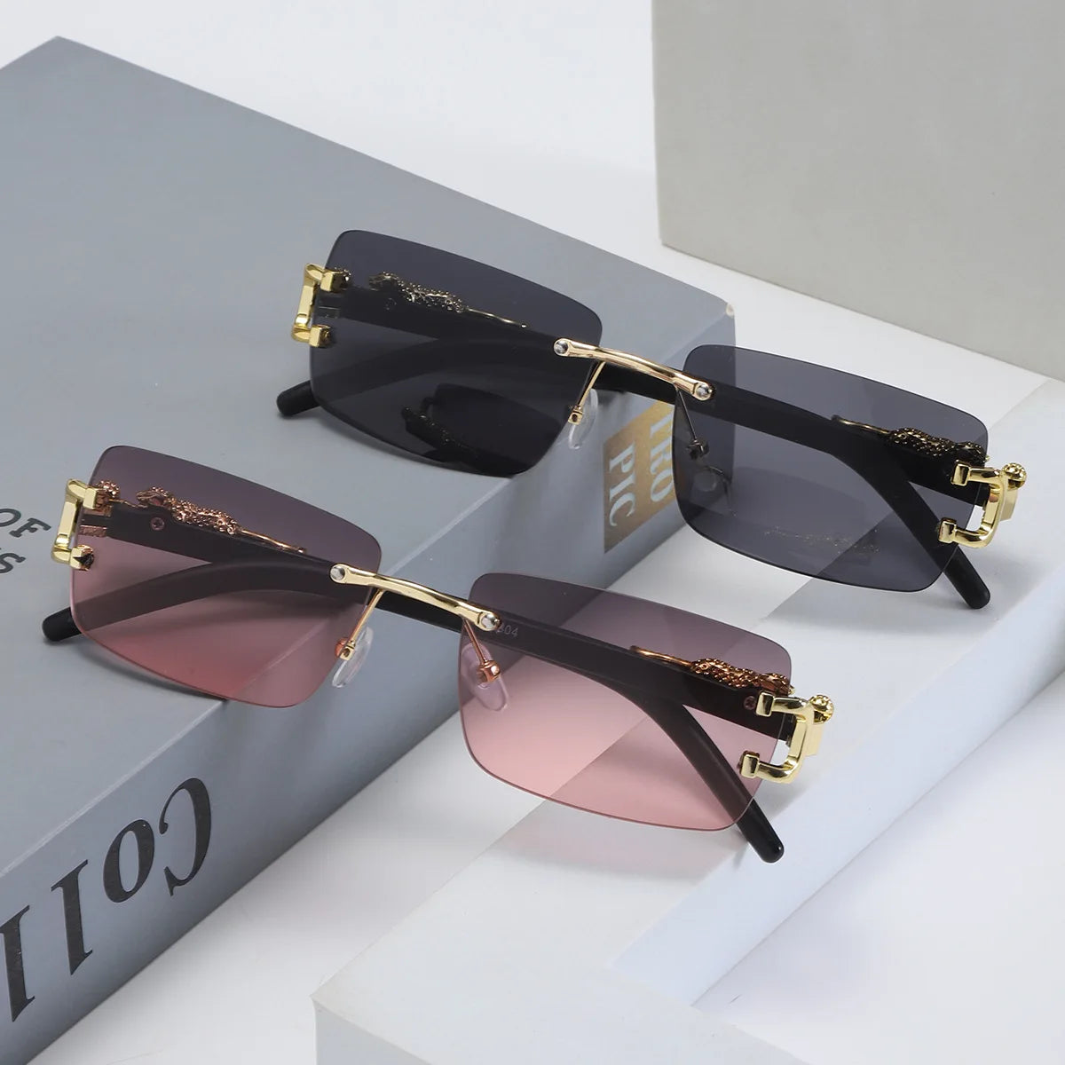 Frameless Rectangular Sunglasses – Unisex Vintage Style Shades