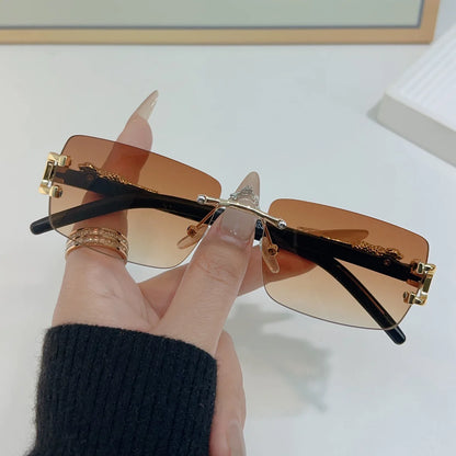 Frameless Rectangular Sunglasses – Unisex Vintage Style Shades