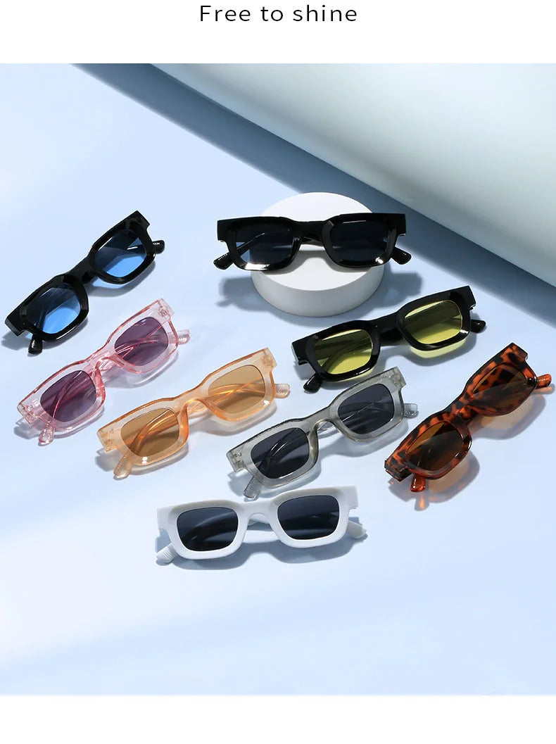 Unisex Small Rectangle Sunglasses – Thick Frame UV400 Shades