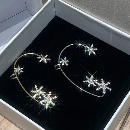 Wolexhany Star Butterfly Clip Earrings – Sparkling Crystal Tassel, No Piercing