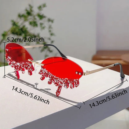 KAMMPT Tear-Shaped Rhinestone Sunglasses – Rimless Trendy Shades for Women