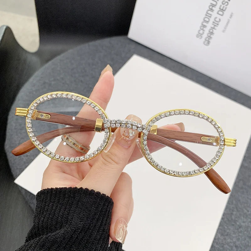 Oval Wooden Diamond Sunglasses – Luxury Vintage UV400 Shades