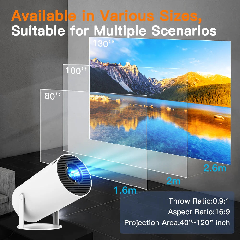 Mini Projector 720P HD, 4K Support Auto-Focus & Keystone, Android 11.0, WiFi 6, BT 5.4, 10,000+ Apps – Portable Home Theater