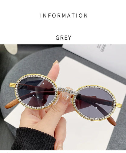 Oval Wooden Diamond Sunglasses – Luxury Vintage UV400 Shades