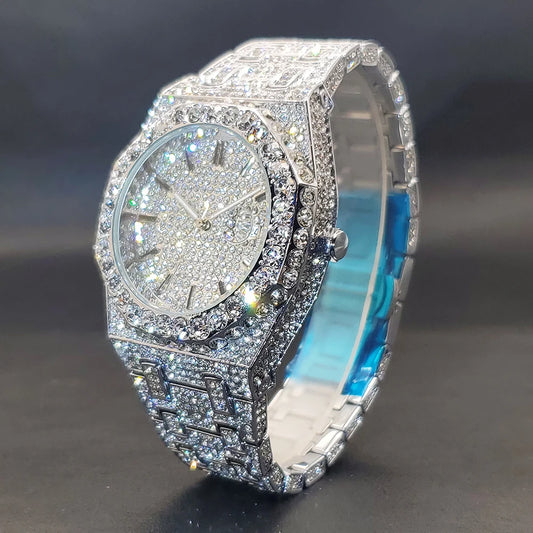 Watches For Men Octagonal Case Luxury Diamond Men's Watch With Big Zircon Bezel Fashion Hip Hop Hand Clock