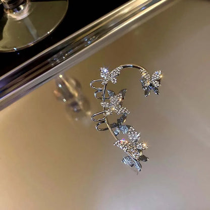 Wolexhany Star Butterfly Clip Earrings – Sparkling Crystal Tassel, No Piercing