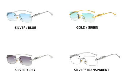 Rimless Leopard Head Sunglasses – Retro Rectangle Frameless Shades