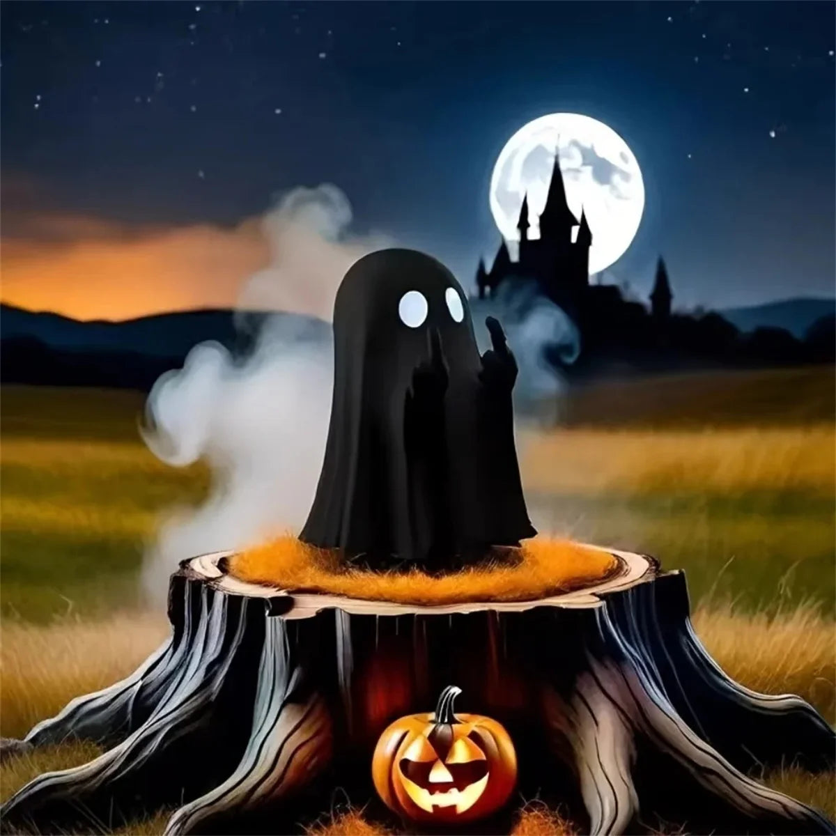 Halloween Ghost Figurine with Middle Finger – Small Resin Spooky Statue for Coffee Table, Shelf Display, or Halloween Centerpiece