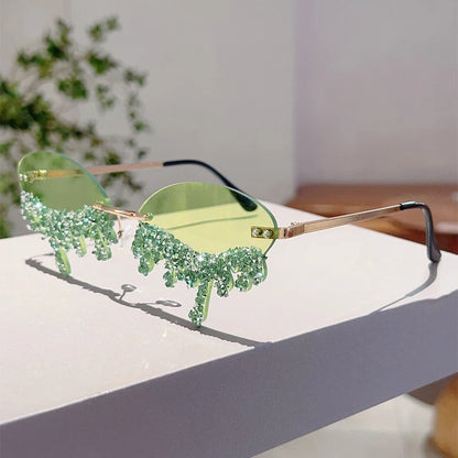 KAMMPT Tear-Shaped Rhinestone Sunglasses – Rimless Trendy Shades for Women