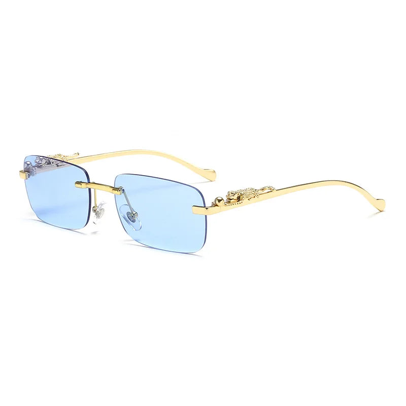 Rimless Leopard Head Sunglasses – Retro Rectangle Frameless Shades