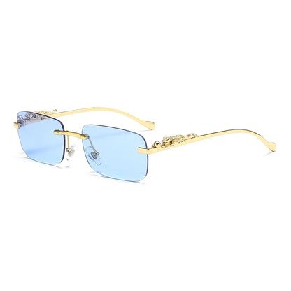 Rimless Leopard Head Sunglasses – Retro Rectangle Frameless Shades