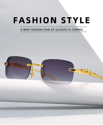 Rimless Leopard Head Sunglasses – Retro Rectangle Frameless Shades