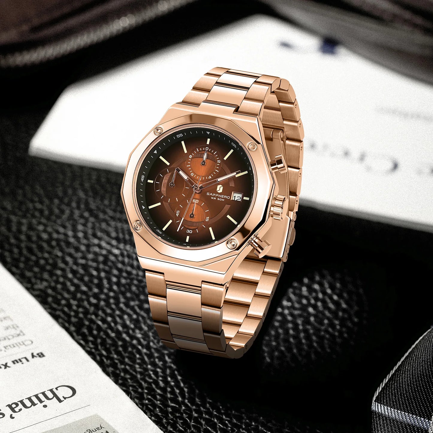 Montre homme SAPPHERO – Chronographe sport de luxe, mode et étanche, idéale en cadeau