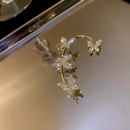 Wolexhany Star Butterfly Clip Earrings – Sparkling Crystal Tassel, No Piercing