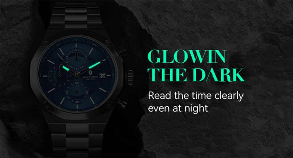 Montre homme SAPPHERO – Chronographe sport de luxe, mode et étanche, idéale en cadeau