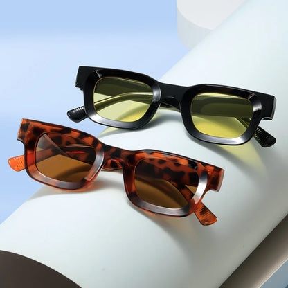 Unisex Small Rectangle Sunglasses – Thick Frame UV400 Shades