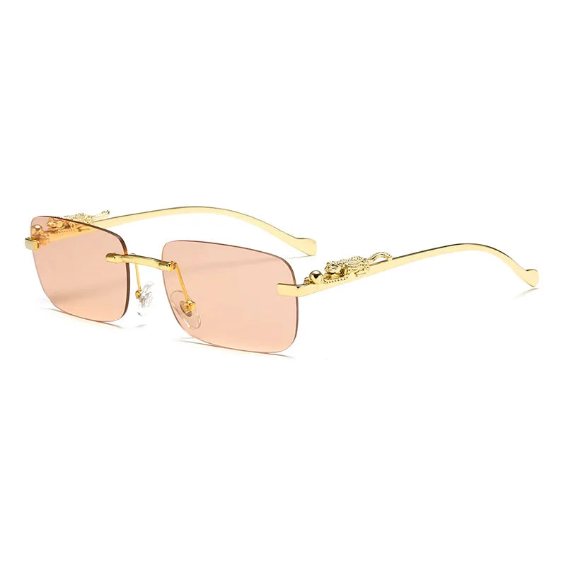 Rimless Leopard Head Sunglasses – Retro Rectangle Frameless Shades