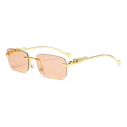Rimless Leopard Head Sunglasses – Retro Rectangle Frameless Shades